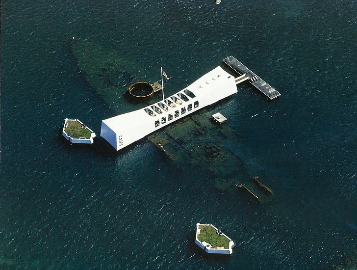 aerial view of sink ship resort, pearl harbor, modern, wreck, HD wallpaper