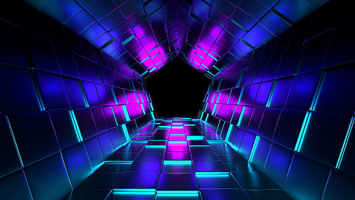 紫と青のトンネルデジタル壁紙、ubes、レンダリング、トンネル、紫、 HDデスクトップの壁紙