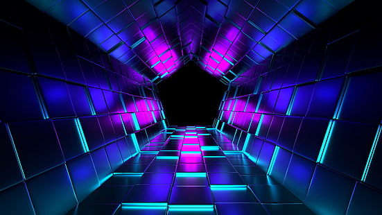 紫と青のトンネルデジタル壁紙、ubes、レンダリング、トンネル、紫、 HDデスクトップの壁紙 HD wallpaper