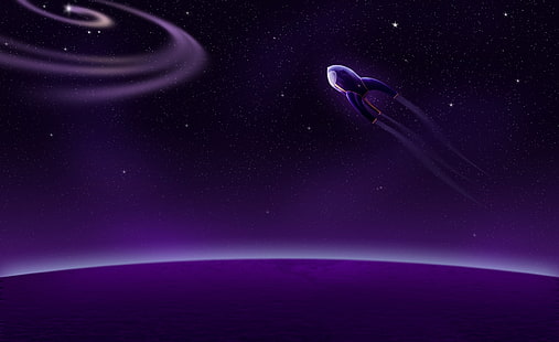 Cohete púrpura en el espacio, Aero, Creativo, Espacio, Púrpura, Cohete, Fondo de pantalla HD HD wallpaper