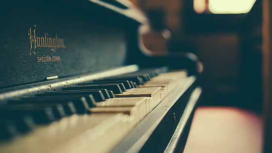 shallow focus of black upright piano, focus photography of piano, music, ghost, piano, musical instrument, sepia, HD wallpaper HD wallpaper