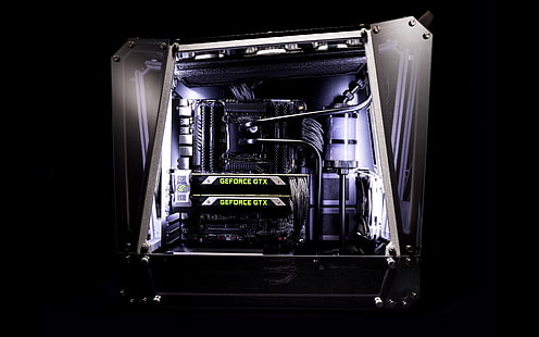 svart och lila datortorn tapeter, Nvidia, GeForce, GPU: er, teknik, PC-spel, dator, HD tapet HD wallpaper