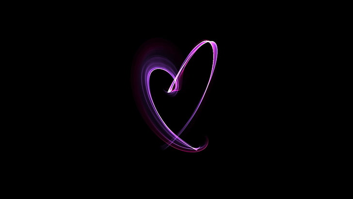 purple heart neon light, heart, smoke, background, shape, HD wallpaper