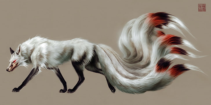 Fox, nine-tailed, by toedeledoki, HD wallpaper