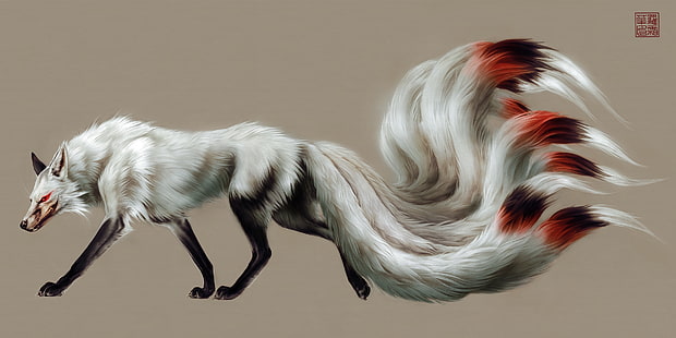 Fox, nine-tailed, by toedeledoki, HD wallpaper HD wallpaper