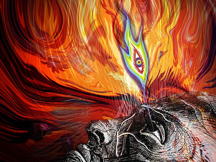 пламък с очи и човек цифрово произведение на изкуството, психеделик, инструмент, HD тапет