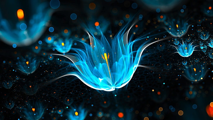 arte floral azul del vector, extracto, fractal, flores, bokeh, flores fractales, arte digital, azul, Fondo de pantalla HD