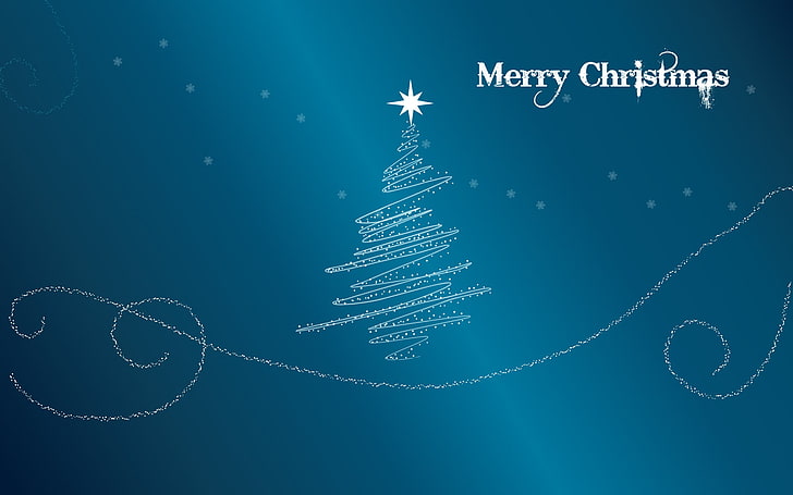 blue background with Merry Christmas text overlay, blue, background, holiday, star, tree, new year, merry christmas, HD wallpaper