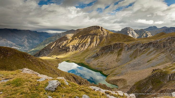 Mañana de otoño en los Pirineos, Hoz de Jaca, España, montañas, Fondo de pantalla HD