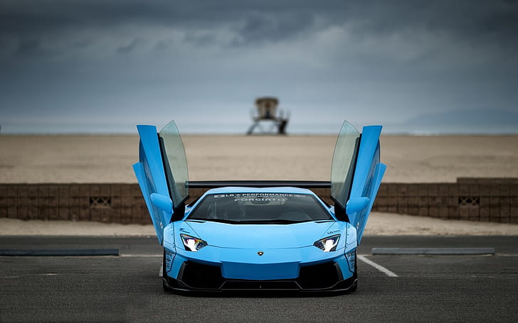 Blue Lamborghini Aventador supercar, doors opened, blue lamborghini aventador, Blue, Lamborghini, Supercar, Doors, Opened, HD wallpaper
