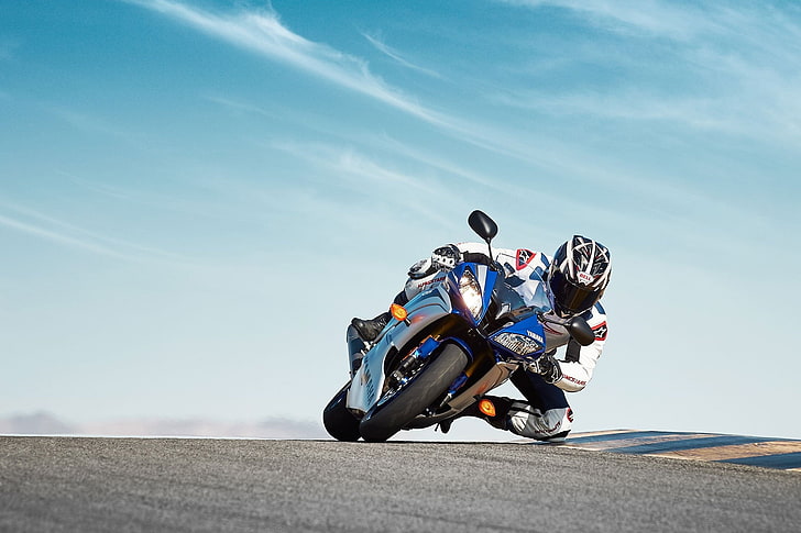 weißes und blaues Sportfahrrad, Yamaha, yzf r6, 2015, Motorrad, Fahrrad, HD-Hintergrundbild
