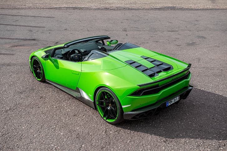 auto, green, Lamborghini, supercar, Spyder, back, exhausts, Novitec, Torado, Huracan, HD wallpaper