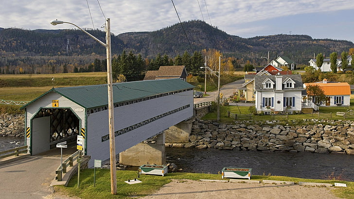 bridge, canada, covered, fjord, quebec, HD wallpaper