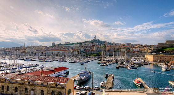 architecture, cities, france, harbor, marseille, monuments, panorama, panoramic, port, provence, sea, urban, vieux, HD wallpaper HD wallpaper