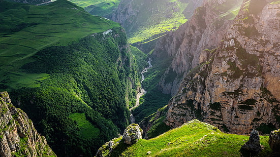 azerbajdzjan, guba, högland, berg, vildmark, ravin, klippa, dal, sten, sluttning, HD tapet HD wallpaper