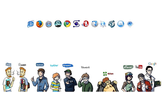 social media logo lot, reddit, Facebook, Twitter, MySpace, 4chan, DeviantArt, YouTube, Google, Internet Explorer, Mozilla Firefox, Google Chrome, Opera browser, HD wallpaper HD wallpaper