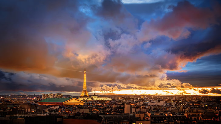 French Paris Eiffel Tower Sunset 4K Ultra HD, HD wallpaper