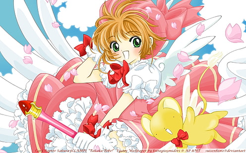 Card Captor Sakura, Kinomoto Sakura, Kerobero, garotas de anime, anime, HD papel de parede HD wallpaper