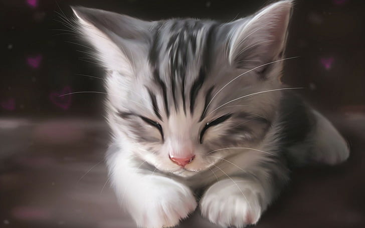 cat, sleeping, kittens, artwork, drawing, animals, HD wallpaper