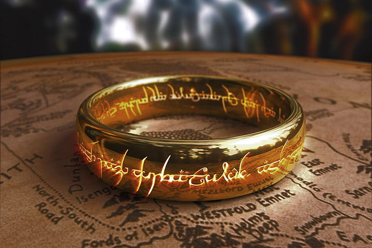 bransoletka w kolorze złota, Władca Pierścieni, pierścionki, mapa, grafika, Hobbit, Tapety HD