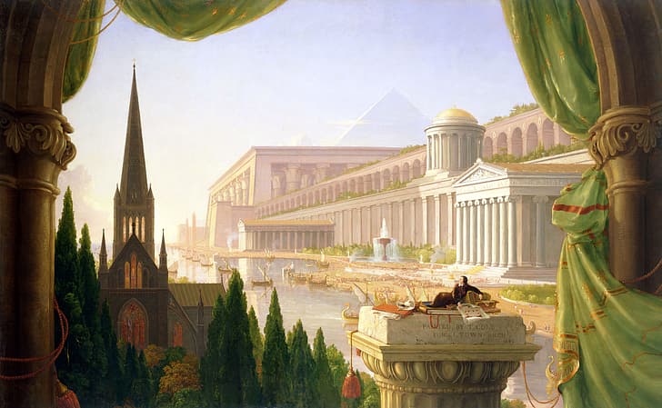 Impian Arsitek, Thomas Cole, lukisan, seni klasik, Wallpaper HD