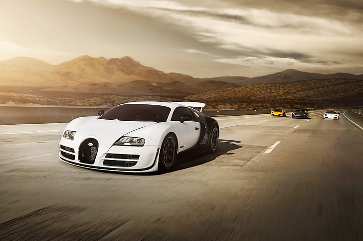белый автомобиль Bugatti, Bugatti Veyron Super Sport, автомобиль, McLaren, Lamborghini, HD обои