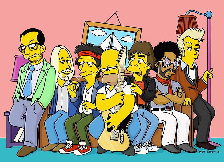 The Simpsons poster, Os Simpsons, Rolling Stones, Lenny Kravitz, Homer Simpson, Mick Jagger, Keith Richards, HD papel de parede