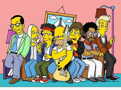 Simpsonlar posteri, Simpsonlar, Yuvarlanan Taşlar, Lenny Kravitz, Homer Simpson, Mick Jagger, Keith Richards, HD masaüstü duvar kağıdı HD wallpaper