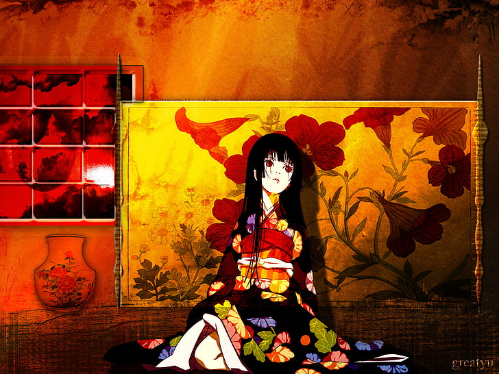 Anime, Jigoku Shōjo, Ai Enma, Hell Girl, Jigoku Shoujo, Kimono, HD wallpaper