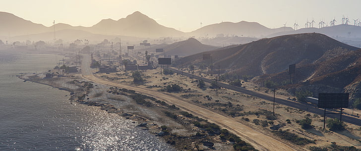 аэрофотосъемка шоссе, Grand Theft Auto V, HD обои