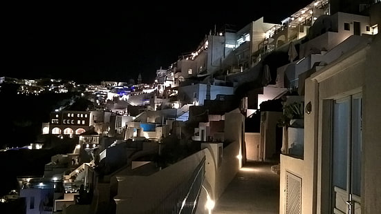 santorini, grécia, noite, paisagem urbana, europa, HD papel de parede HD wallpaper
