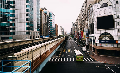 Barandilla de acero gris, Japón, paisaje urbano, edificio, Asia, Tokio, japonés, Fondo de pantalla HD HD wallpaper