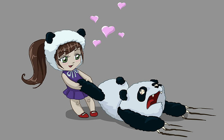 Funny Girl Love Panda, gracioso, niña, amor, panda, Fondo de pantalla HD