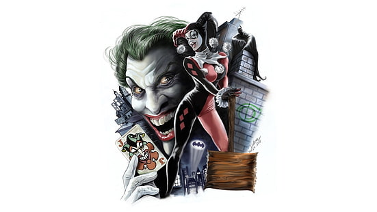 Harley Quinn, Batman, Coringa, DC Comics, arte digital, HD papel de parede HD wallpaper