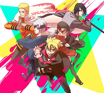 Boruto, Uchiha Sarada, Mitsuki, Naruto Uzumaki, Sasuke Uchiha, Anime, HD papel de parede HD wallpaper