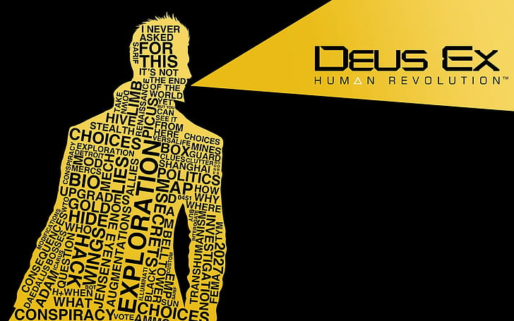 Deus ex человеческая революция, Adam jensen, слова, графика, шрифт, HD обои