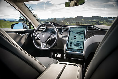 essai routier, intérieur, Tesla Motors, vitesse, Tesla Model S, route, voitures électriques, examen, Fond d'écran HD HD wallpaper