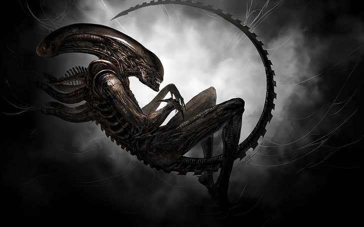 Alien illustration, aliens, Xenomorph, artwork, digital art, HD wallpaper