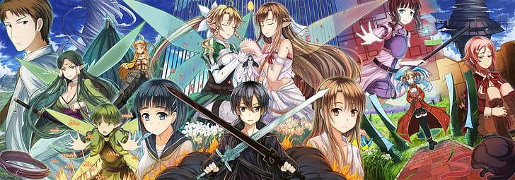 Sword Art Online, Asuna Yuuki, Kirito (Sword Art Online), Leafa (Sword Art Online), Lisbeth (Sword Art Online), Recon (Sword Art Online), Sakuya (Sword Art Online), Silica (Sword Art Online), Suguha Киригая, HD тапет
