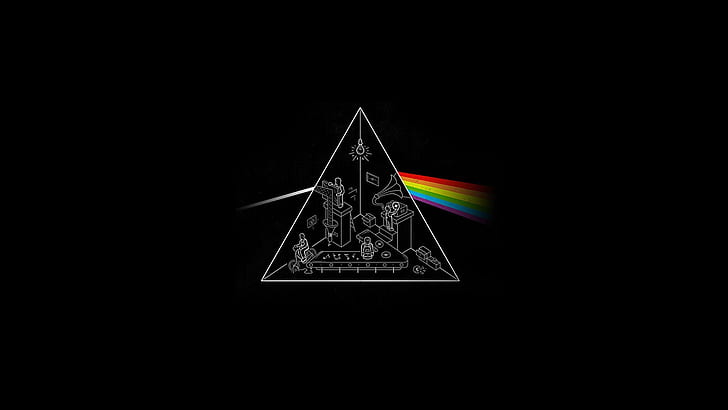Black, Music, Background, Triangle, Pink Floyd, Prism, Rock, Dark side of the moon, The Dark Side of the Moon, Triangular prism, HD wallpaper