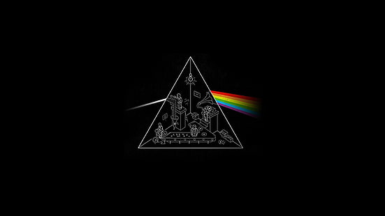 Черно, Музика, Фон, Триъгълник, Pink Floyd, Призма, Рок, Тъмната страна на луната, Тъмната страна на Луната, Триъгълна призма, HD тапет HD wallpaper