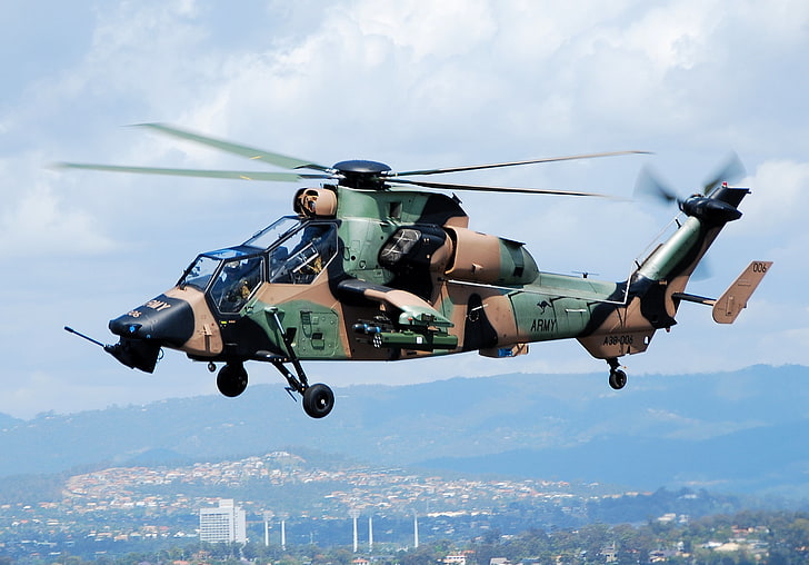 brown, green, and black army helicopter, ec665, eurocopter, tiger, helicopter, HD wallpaper