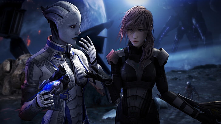 fondo de pantalla del juego, Mass Effect 3, Liara T'Soni, videojuegos, arte digital, render, CGI, Mass Effect, Final Fantasy XIII, Claire Farron, Fondo de pantalla HD