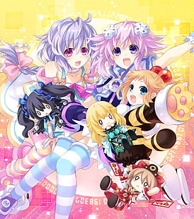 Hiperdimension Neptunia, anime kızları, Neptün (Hyperdimension Neptunia), Plutia (Hyperdimension Neptunia), Peashy (Hyperdimension Neptunia), HD masaüstü duvar kağıdı HD wallpaper