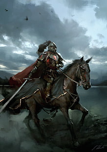 cavaleiro montando cavalo poaster, Darek Zabrocki, obras de arte, cavalo, arte da fantasia, HD papel de parede HD wallpaper