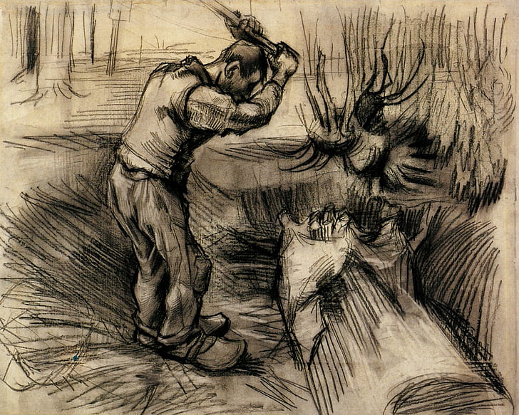 pekerja keras, Vincent van Gogh, seorang pria dengan ruang kerja, Woodcutter, Wallpaper HD