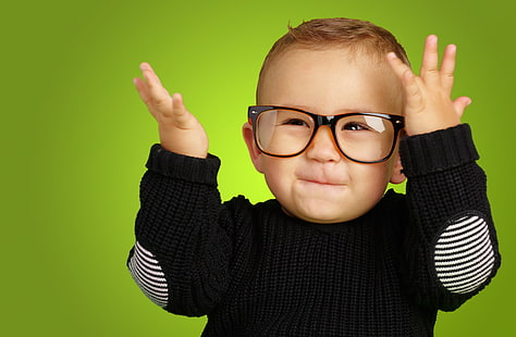 maglione nero per bambini, occhi, bambini, sorriso, stile, bambino, bambino, occhiali, divertente, felice, bambino, bambino, occhiali, Sfondo HD HD wallpaper