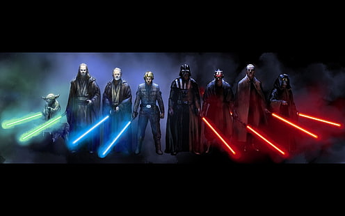 Qui-Gon Jinn, Dark Vador, Comte Dooku, Star Wars, Luke Skywalker, Obi-Wan Kenobi, Dark Maul, Yoda, Dark Sidious, Fond d'écran HD HD wallpaper