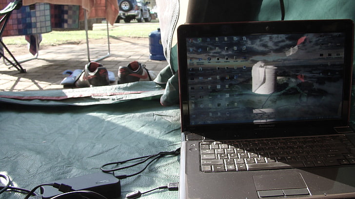черно-серый ноутбук, аннотация, Lenovo, Windows 7, палатка, HD обои