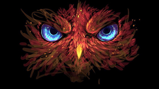 owl, art, darkness, artwork, blue eyes, graphics, HD wallpaper HD wallpaper